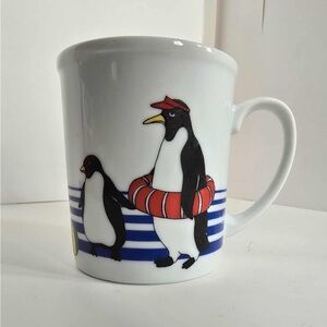 Coffee Mug Cup Tea Cocoa Japan VTG Anthropomorphic Penguins pool party